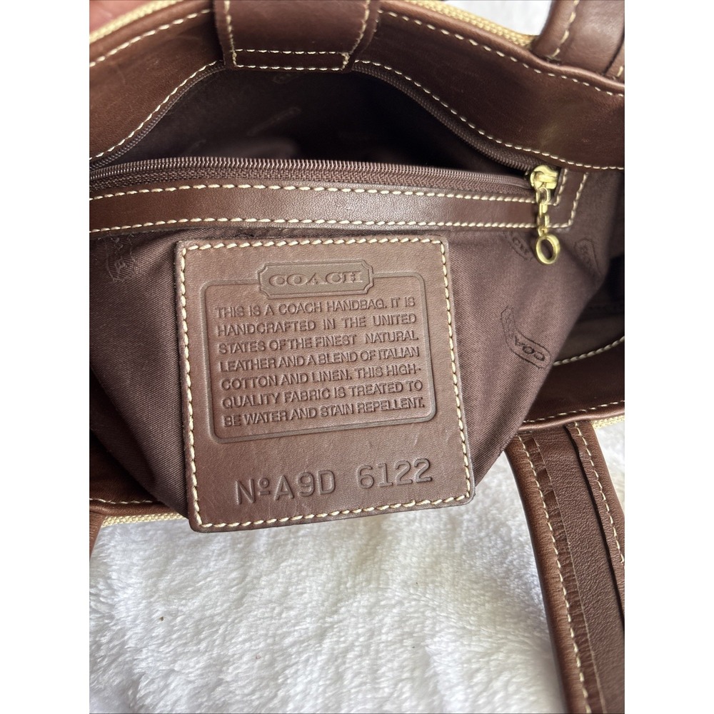 Vintage COACH Bleecker Linen Tote Bag Brown Leather 6122 90s USA - Picture 15 of 15
